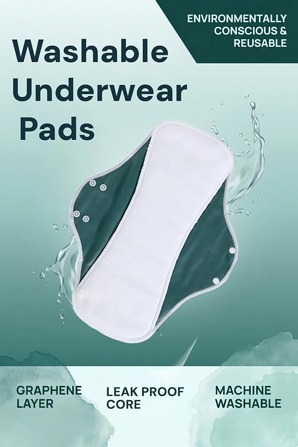 Washable Menstrual Pads,Reusable Incontinence Pads,Cloth Pads Sanitary Napkins,with 1 Storage Bag,Panty Liners/Cotton Pads Period for Women/Postpartum/Incontinence Patients(Dark Green/M/5pcs)