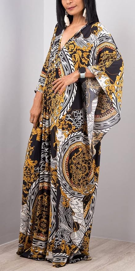 Venasha Womens Caftan Floral Print Kaftan Dress Short Sleeve Swimsuit Cover up Loungewear for Summer