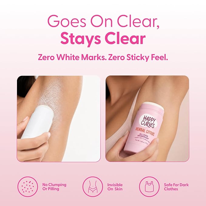 HAPPY CURVES All Over Whole Body Deodorant for Women - Aluminum-Free - Invisible All Day Layer of Full Body Protection for Long Lasting Odor Control, Sensitive Skin, & Private Parts - Herbal Citrus