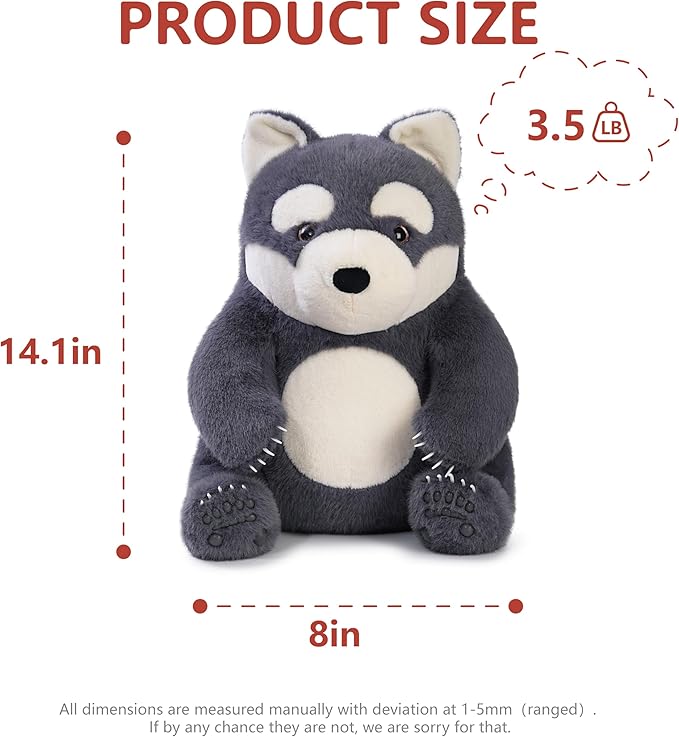 Niuniu Daddy 14" | 3.5 Pound Wolf Weighted Stuffed Animals, Giant Husky Pillowfort Lap Plush Toys for Kids Adults Baby, Large Cute Dog Puppy Body Pillow for Gift Present Birthday Christmas Holiday