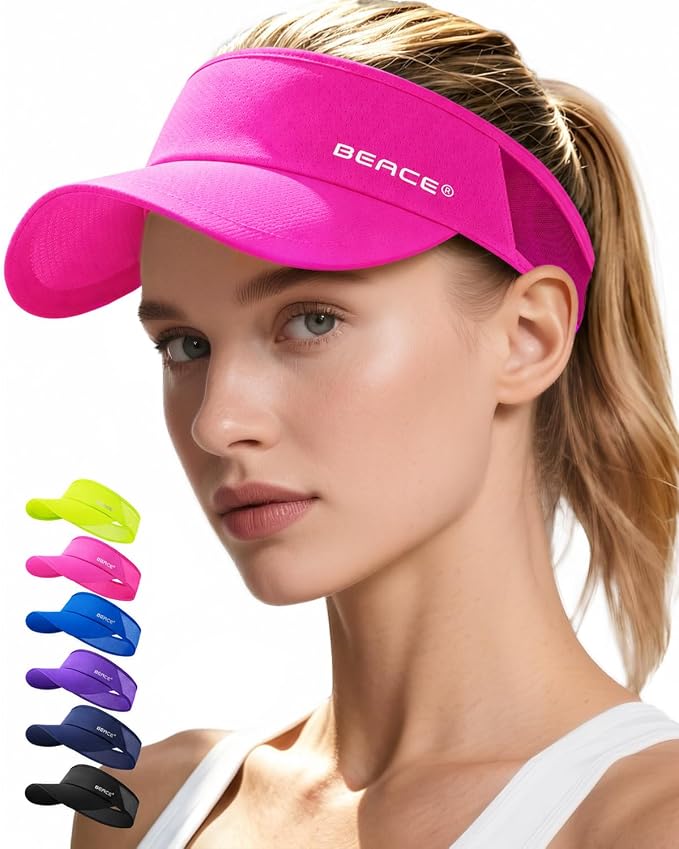 BEACE Sun Visor Hat Women Men-Sports Lightweight Wicking Stretchy Sunvisor Cap for Golf Tennis Running Pickleball Beach