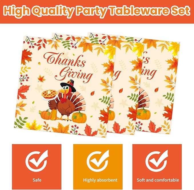 40Pcs Thanksgiving Paper Plates and Napkins Party Supplies, Disposable Fall Turkey Plates Napkins Dinnerware Set for Autumn Theme Friendsgiving Party Decorations