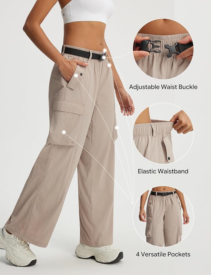 baleaf Women's Lightweight Hiking Pants Quick Dry Wide Leg Outdoor Pants for Women Travel Cargo Pants with Pockets