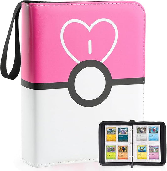 4 Pockets Trading Card Binder, 400 Card Holders with 50 Removable Sleeves, Portable Card Binder Album with zipper, Card holder Book for Game, Sport Collection (Light Pink)