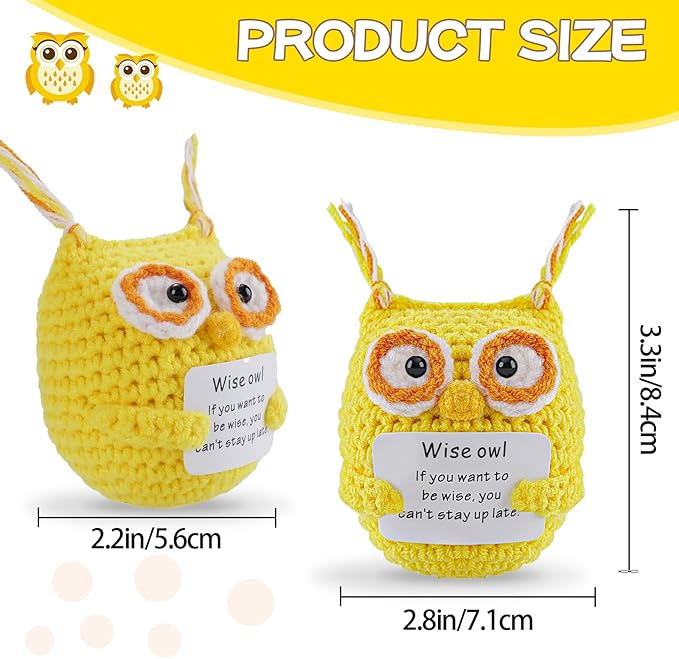 Hoedia Handmade Emotional Pickle Gift, Emotional Cucumber Crochet Doll Inspirational Gifts with Cards, Cute Knitted Funny Support Pickle Friend Birthday (Wise Owl)