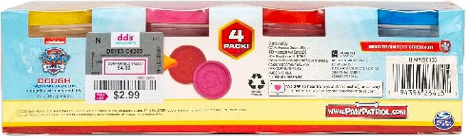 Paw Patrol Dough, 4-Pack of Sensory Dough, Resealable Storage Containers with Character Impression Molded Lids, Paw Patrol Toys, Goodie Bags Stuffers for Kids, Kids Party Favors, Arts & Crafts