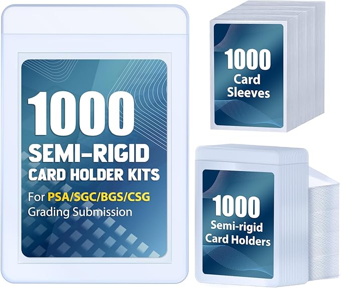 1000ct Semi-Rigid Card Holder and 1000ct Penny Sleeves, Grading Card Sleeves with 1/2" Lip, Card Submission Kit for PSA BGS SGC, Trading Card Protectors for Grading Sending Collection Storage