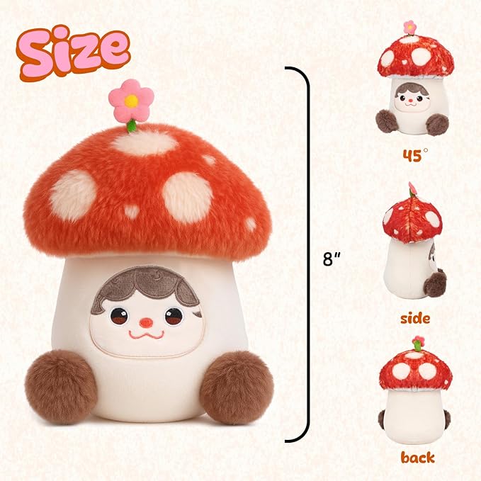 Red Mushroom Plush Pillow Soft Stuffed Animal Toy Cute Mushroom Plush Toy Birthday Christmas Festival Gifts for Kids