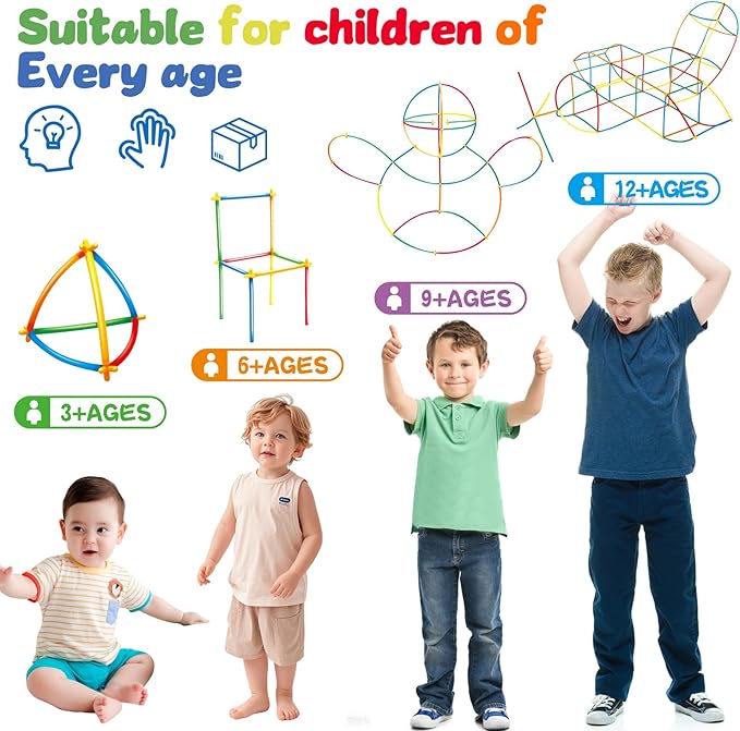 500Pcs Straw Building Toys, STEM Kits Construction Toys for Kids Ages 4-8, Interlocking Engineering Blocks Set for 3 4 5 6 7 8 9+ Year Old Boys & Girls, Learning Educational Birthday