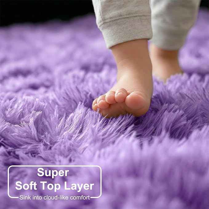 Amdrebio Purple Round Circle Rugs 6Ft for Girls Bedroom Decor Aesthetic, Large Fluffy Fuzzy Area Rugs for Kids Room, Soft Cute Furry Plush Shaggy Lavender Carpet for Living Room, Baby Nursery, Dorm