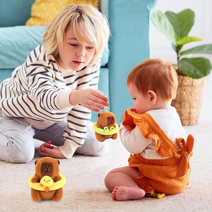 Achwishap 2PCS Capybara Plush Keychain,Cute Keychain Capybara Stuffed Animal,Soft Capybara Plush Toys Key Chain,Kawaii Plushies Stuffed Toys for Kids Adults(Frog Swimming Circle,Duck Swimming Circle)