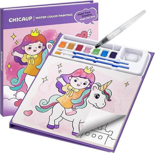 Paint with Water Coloring Books for Kids, Mess Free Watercolor Painting Kit Painting Activity for Kids Ages 3-5 4-8, Arts Crafts Drawing Gift Toy for Boy Girl (Purple)