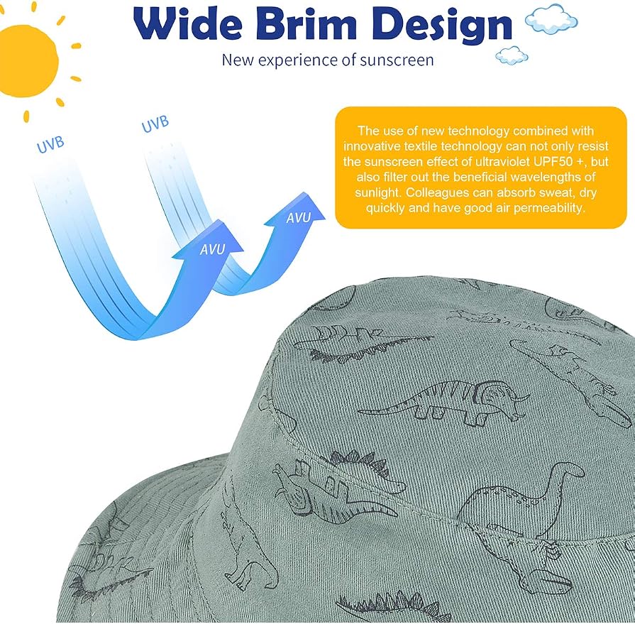 Baby Sun Hat UPF 50+ Sun Protective Toddler Bucket Hat Summer Kids Beach Hats Wide Brim Outdoor Play Hat for Boys Girls