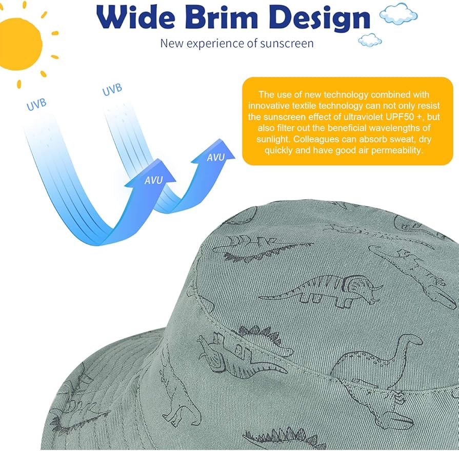 Baby Sun Hat UPF 50+ Sun Protective Toddler Bucket Hat Summer Kids Beach Hats Wide Brim Outdoor Play Hat for Boys Girls
