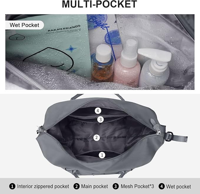 Travel Duffel Bag, Carry On Overnight Weekender Bags for Women | Travel Bag with Wet Pocket & Trolley Sleeve, For Spirit Airlines 18x14x8 Personal Item Bag