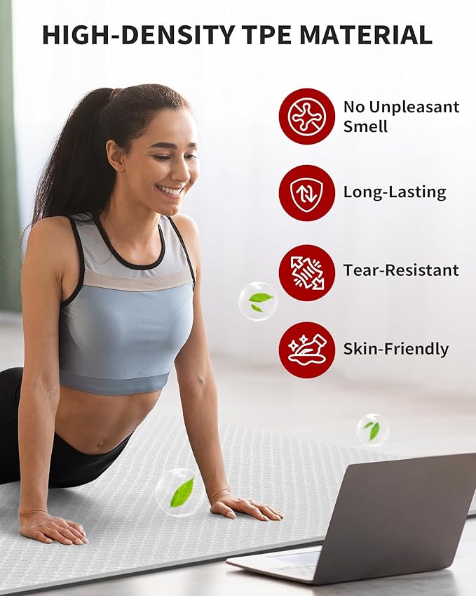 CAMBIVO Yoga Mat 72" x 48" Large Workout Mat for Home Gym Flooring | 6mm-12mm (0.24"-0.48") Extra Thick Exercise Mat for Apartment Fitness | High-Density TPE Cushioning for Joint Protection