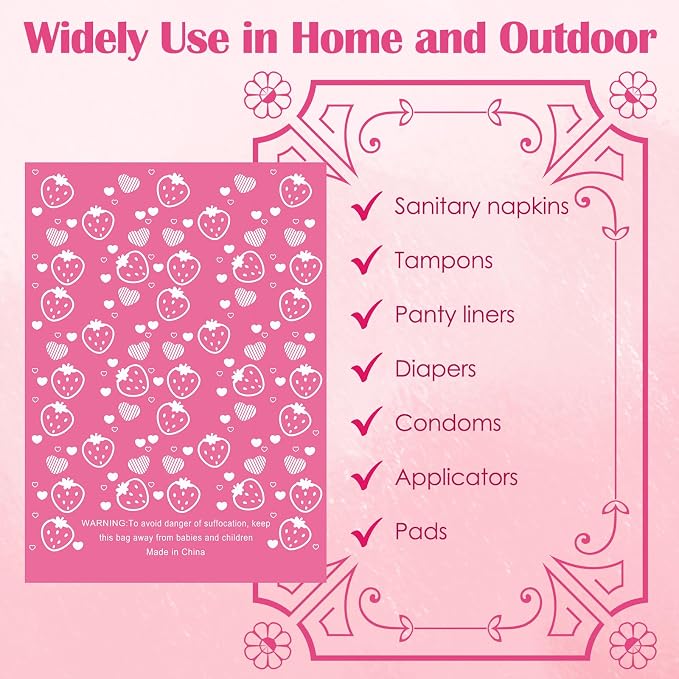 300P Sanitary Napkin Disposal Bags, Luxiv Disposable Sanitary Bags Rolls Personal Care Disposal Bag for Diapers, Tampons, Pad Period Bag Disposal Feminine Hygiene Products Bags with Scent (Pink)
