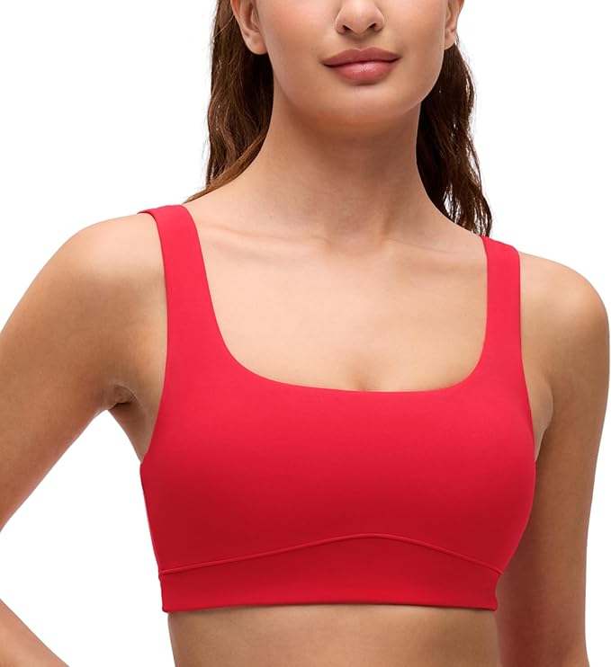 CRZ YOGA Butterluxe Scoop Neck Sports Bras for Women - U Back Padded Wide Strap Wireless Yoga Top