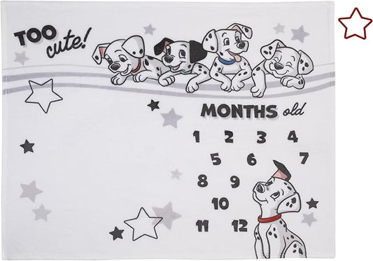 Disney 101 Dalmatians White and Black Too Cute Super Soft Photo Op Milestone Baby Blanket