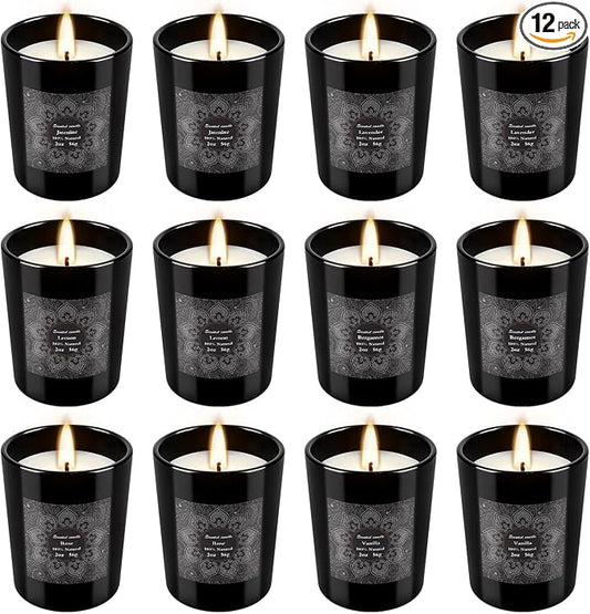 12-Pack Scented Candles Gift Set, 2oz Soy Wax Aromatherapy Candles with 6 Assorted Fragrances, Hand Poured Natural Essential Oil Jar Candles for Home Office Yoga Decor, Birthday Christmas Mother's Day