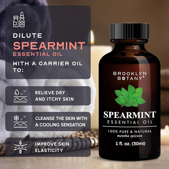 Brooklyn Botany Spearmint Essential Oil - 100% Pure and Natural - Premium Grade Oil with Dropper - for Aromatherapy and Diffuser - 1 Fl Oz