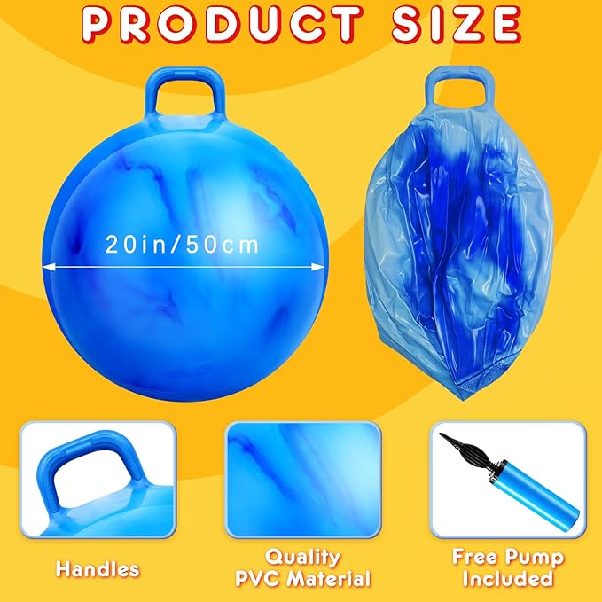 Lewtemi 2 Pcs 20 Inch Big Hopper Ball Jumping Hopping Inflatable Bouncing Ball with Handle and Air Pump for Adults Carnival Outdoor Sports Game(Gradient Purple, Gradient Blue)