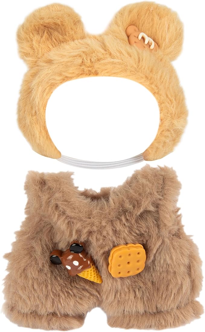 17cm Doll Clothes for Labubu - Plush Clothes for Dolls Outfit - Accessories for 17cm Dolls Clothes -Cute Sandwich Cookie Bear Costume, No Doll Included