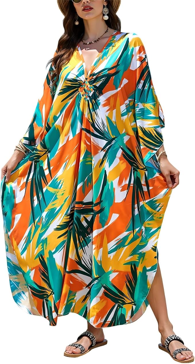 Mumu Dresses for Women Plus Size, Bohemian Kaftan Beach Cover Up Long Maxi Nightgown Soft Loungewear