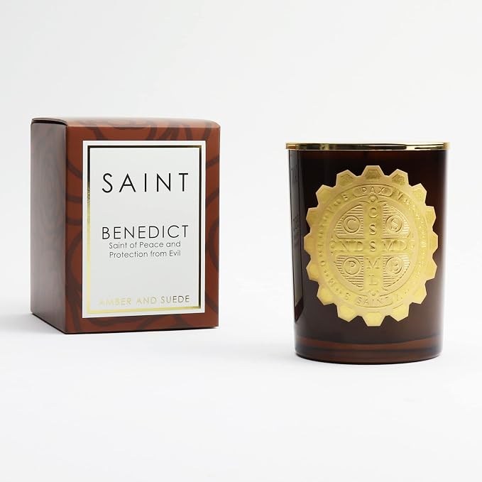 SAINT Benedict Scented Candle with Prayer and Prayer Coin | Saint of Peace and Protection from Evil - Soy Coconut Aromatherapy Candle with 80 Hour Burn Time, Special Edition