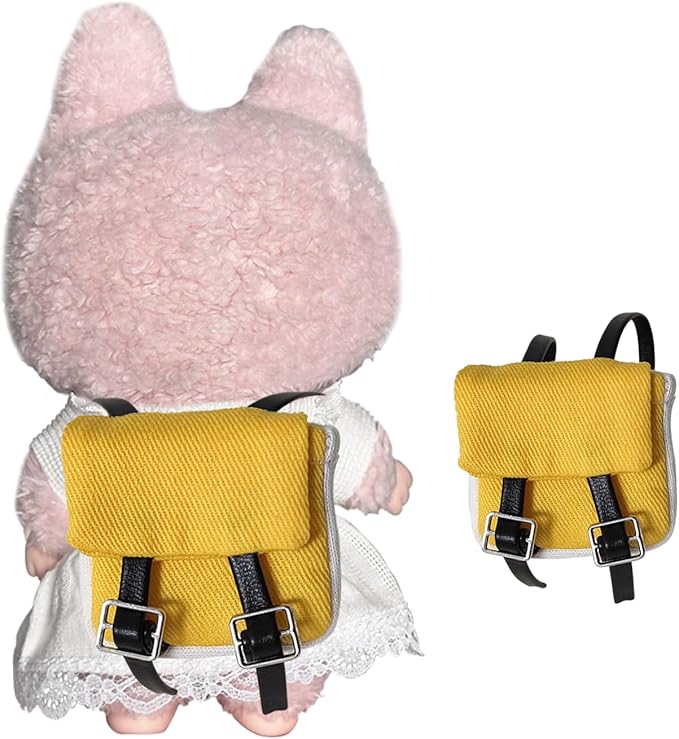 decorational Backpack for Labubu Clothes (15cm & 17cm Monster Keychain, Macaron/Have a seat/Energy). Clothing Accessories for popmart 6.7" Blind Box.(Yellow)