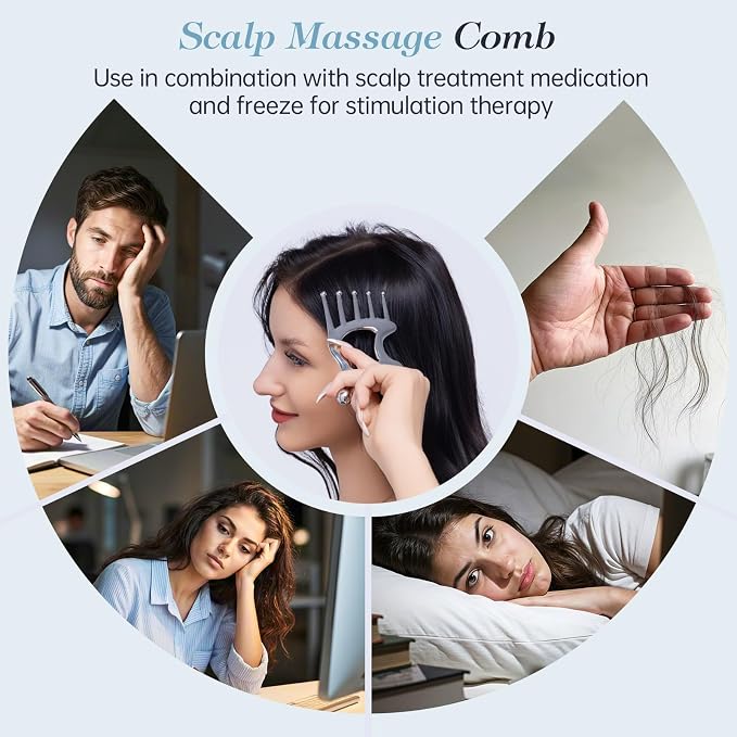 Metal Gua Sha Facial Massage Tools, Scalp Massage Comb for Head | Hollow Handle & Massage Heads Deeply Relax Head or Body, Portable Gua Sha Comb for Women, Relax Anytime at Home & Office