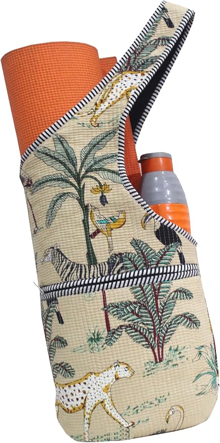 INDIAN CRAFT CASTLE Yoga Mat Bag | Tote Mat Bag | Sling Yoga Tote w/Large Side Pocket & Zipper Pocket | Yoga Mat Carrier Fits Most Size Mats