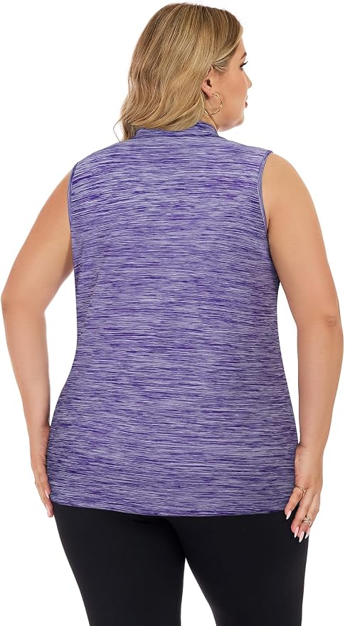 Misyula Style Plus Size Womens Golf Shirt Full-Zip with Pockets Tank Tops | Sleeveless, Quick Dry, Moisture-wicking, Lightweight Vests, Athletic, Tennis, Running, Workout, Casual, Travel, Work