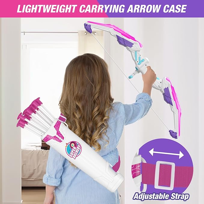 2 Pack Bow and Arrow for Kids 4-6, LED Light Up Archery Set with 24 Suction Cup Arrows, 1 Standing Target, 6 Score Targets & 2 Quiver, Indoor Outdoor Sport for Girls Ages 8-12