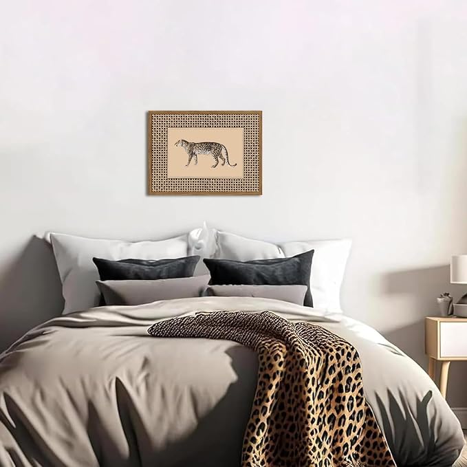 Vintage Leopard Wall Art Cheetah Safari Wall Decor Paintings, Wildlife Animal Poster Canvas Prints Aesthetic for Living Room Bedroom 24x36 inch Wood Framed