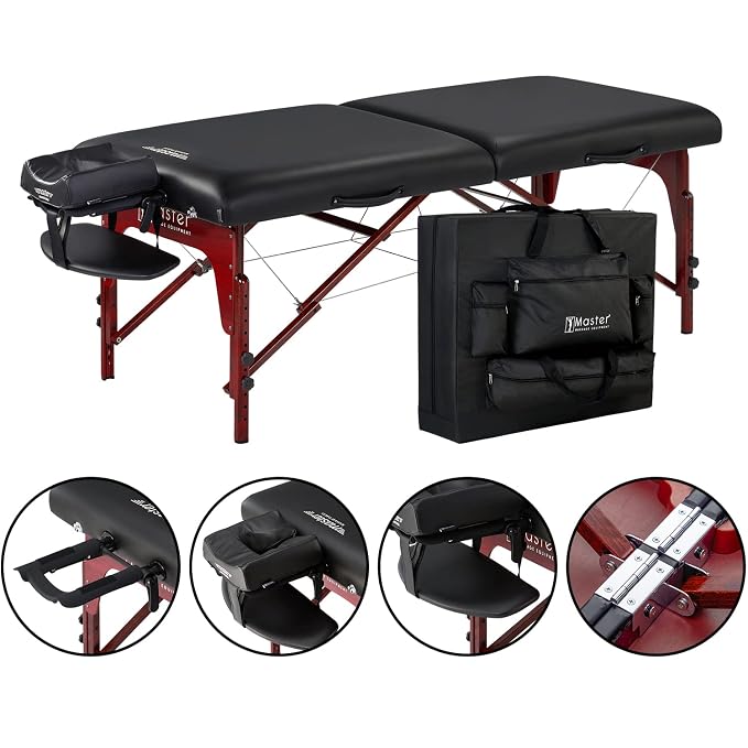 Master Massage 31" Extra Wide Montclair Pro Memory Foam Portable Massage Table Package in Black with Reiki and Ambient Lighting System