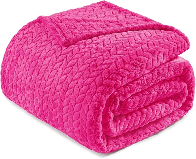 Exclusivo Mezcla Soft Fleece Bed Blanket King Size, 90”x104”, Hot Pink | Cozy Fluffy Lightweight Blankets for Summer, Decorative Plush Flannel Throws for Living room, Bedroom with Leaves Pattern