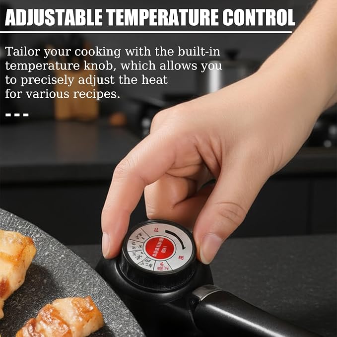 Non-Stick Electric Indoor Grill Pan - 1300w Portable Electric Korean Bbq Grill, Multifunctional Nonstick Smokeless Round Griddlewith Temperature Control,Include Oil Brush,Food Tongs