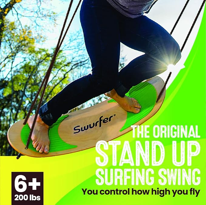 Swurfer TreeSkate Skateboard Swing, Outdoor Stand Up Surf Swing, Holds Up to 200 lbs, Ages 6 and Up, Adjustable Handles, Grip Tape, Kids Outdoor Play Equipment for Children and Adults (Waves)