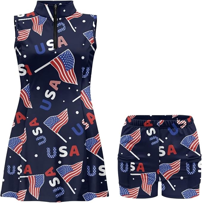 Golf Dress Tennis Dresses for Women with Built in Shorts and Pockets Sleeveless Athletic Dress Workout Dress