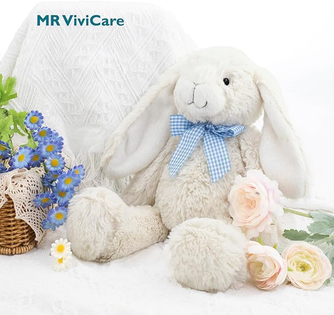 14" White Bunny Stuffed Animals for Kids and New Born Babies,Huggable Rabbit Plush Toy with Bow for Boys and Girls,Great Gifts on Baby Shower,Birthday,Children's Day,Christmas