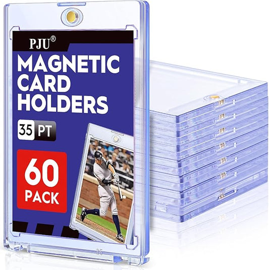 60ct Magnetic Card Holder, 35pt One Touch Card Holder for Trading Cards, Protectors Hard Plastic, U-V Protection Magnetic Display Case for Baseball, Game, Sports Cards