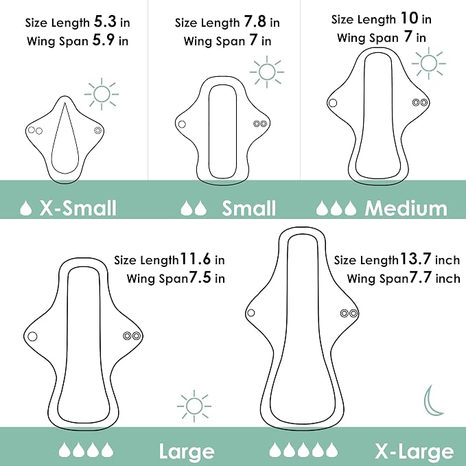 wegreeco 6 Pcs Reusable Menstrual Pads, Ultra Absorbent Cloth Pads for Heavy Flow, Sanitary for Teens, Women, Nonslip, Inner Aqua, Burgundy, Coffe, Rose Gold Outer, L