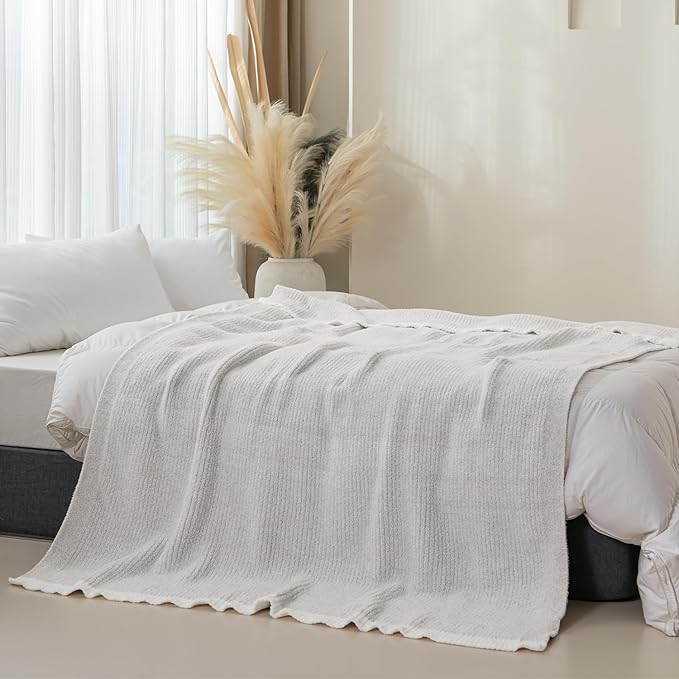 MH MYLUNE HOME Ultra Soft Ribbed Throw Blanket Plush, Beige, 50"x60" | Reversible Fleece Throw Blanket, Comfy Fluffy Fuzzy Plush Blanket Throws for Couch Sofa Bed, Cozy Blankets for Women Gift