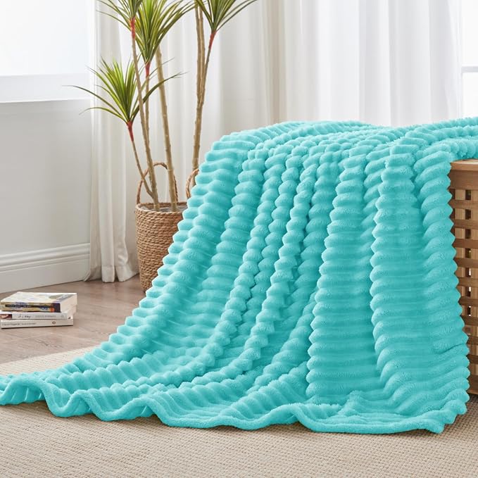 BEDELITE Striped Fleece Throw Blanket, Aqua, 50"x60" | 300GSM Microfiber Fleece, Soft Cozy, Lightweight Warm, Double-Sided Plush, Machine Washable, Gift, Room Decor, for Couch Sofa