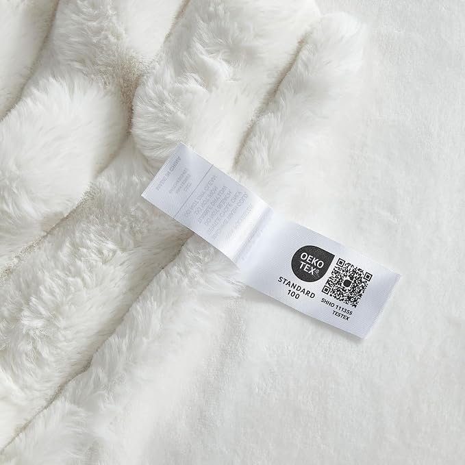 Cozy Bliss Faux Fur Throw Blanket for Couch, Cozy Warm Plush Striped Blanket for Sofa Bedroom Living Room, 50 * 60 Inches Cream White