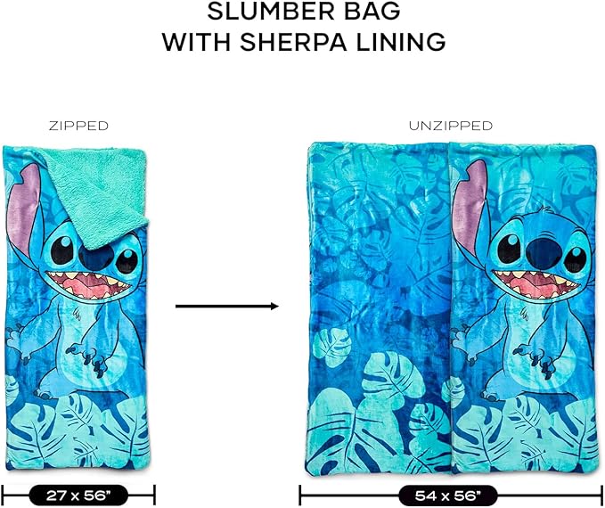 Stitch Sleeping Bag Set - Bundle with Soft Disney Slumber Bag Plus Stickers, More for Kids, Girls | Lilo and Stitch Sleeping Bag 27" x 55"