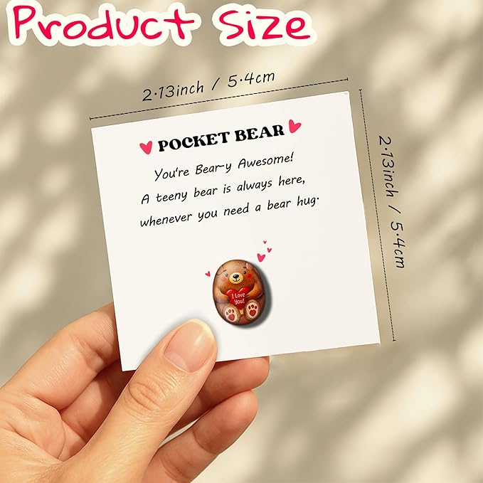 Handmade Pocket Bear Pebble – Cute Hand-Painted Affirmation Token with Card – Long Distance Hug, Encouragement Token for Friends, Kids, Loved Ones, or Anxiety Relief Gifts for Boyfriend, Girlfriend