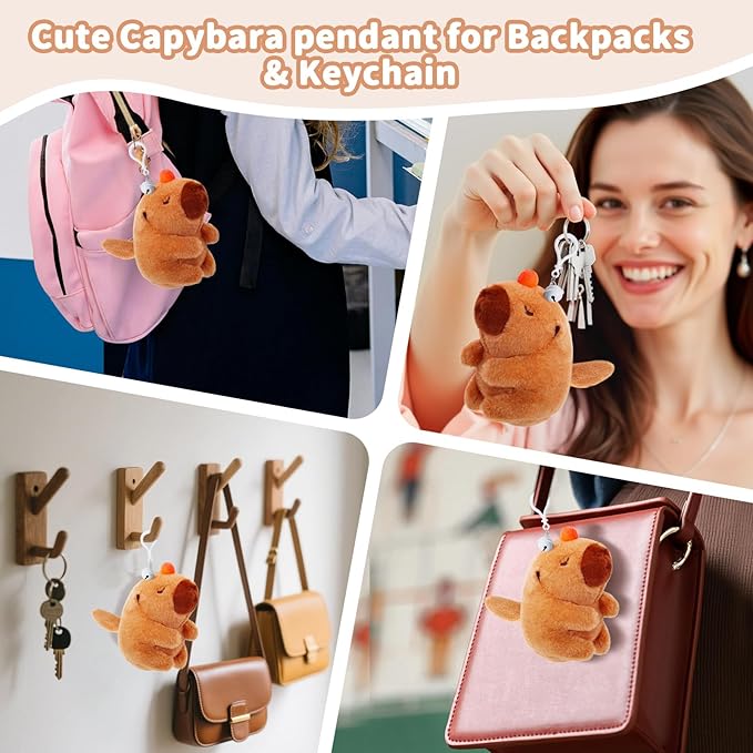 Cute Capybara Plush Toy with Shaking Tail Mini Capybara Keychain Stuff Animal Toys for Car, Desk, Back to School Gifts, Backpack Charm, Birthday Party Favor Fidget Toys for Kids Aduts (Style B)