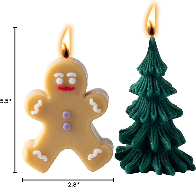 MAGOKORO Christmas Candle Set of 2 – Gingerbread Man Christmas Tree Candle, Premium Soy Wax Scented Candles Gift | 3.5 oz